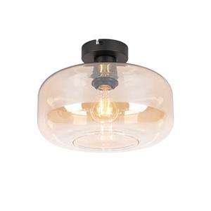 qazqa Art-Deco-Deckenleuchte schwarz mit bernsteinfarbenem Glas – Bizle - Beige