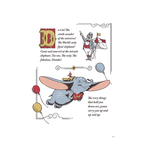 Komar Vlies Op Frame Dumbo De Vliegende Olifant Wit - 40 Cm X 60 Cm - 612811