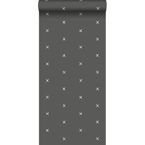 ESTAhome Behang Grafisch Motief Vergrijsd Zwart - 0,53 X 10,05 M - 139070