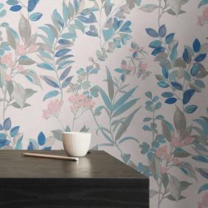 Livingwalls Behang Bloemmotief Meerkleurig, Wit, Turquoise, Grijs En Roze