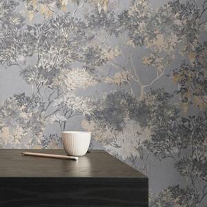 Livingwalls Behang Bloemmotief Grijs, Wit, Beige, Geel En Zwart - 53 Cm X 10,05 M