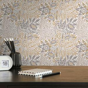 Livingwalls Behang Bloemmotief Wit, Beige, Grijs En Geel - 53 Cm X 10,05 M