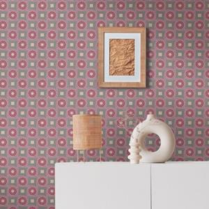 Livingwalls Behang Grafisch Motief Lila Paars, Rood, Grijs En Beige - 53 Cm X 10,05 M