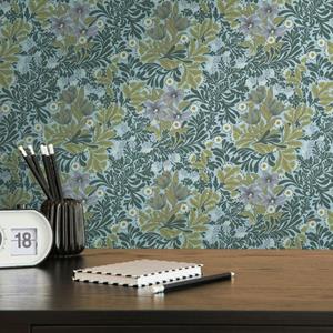Livingwalls Behang Bloemmotief Groen, Blauw En Zwart - 53 Cm X 10,05 M - As-390572