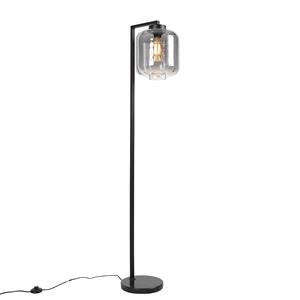 QAZQA Smart vloerlamp zwart met smoke glas incl. Wifi ST64 - Qara Down