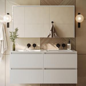 Fontana Rovigo badmeubel 120cm wit mat met witte wastafel zonder kraangaten en spiegelkast zonder verlichting