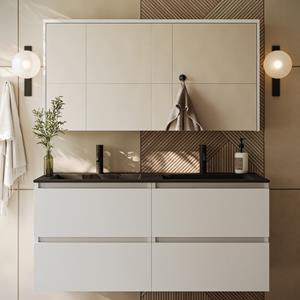 Fontana Rovigo badmeubel 120cm wit mat met zwarte wastafel met kraangaten en spiegelkast zonder verlichting