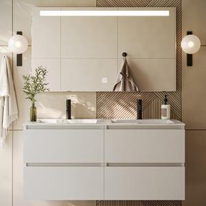 Fontana Rovigo badmeubel 120cm wit mat met witte wastafel met kraangaten en spiegel met verlichting