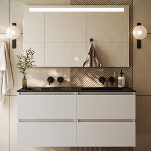 Fontana Rovigo badmeubel 120cm wit mat met zwarte wastafel zonder kraangaten en spiegel met verlichting
