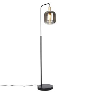 QAZQA Smart vloerlamp zwart met goud en smoke glas incl. Wifi A60 - Zuzanna