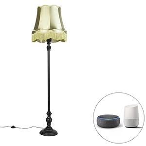 qazqa Smarte Stehleuchte schwarz mit Granny-Schirm grün inkl. wlan A60 - Classico - Grün