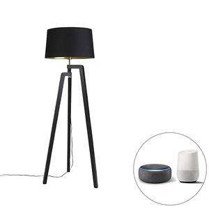 Qazqa - Smartes Stehlampenstativ mit Schirm schwarz mit Gold 50 cm inkl. Wif A60 - Puros - Schwarz