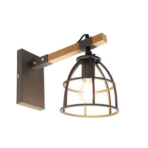 QAZQA Smart wandlamp donkergrijs met hout verstelbaar incl. Wifi A60 - Arthur