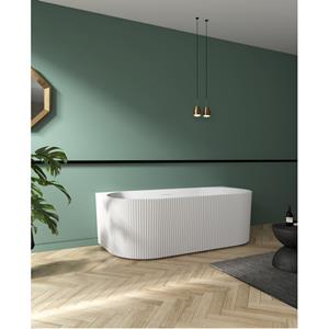ZEZA Blend half vrijstaand bad - ribbel - 170x80x58cm - met afvoer - acryl - mat wit TW-7686-MW-170