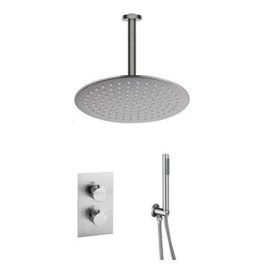 Fortifura Calvi Inbouw Regendoucheset - thermostatisch - plafondarm - 25cm hoofddouche - staaf handdouche - metalen doucheslang - geborsteld RVS PVD SW1159493 SW377868 SW720554 SW542645 SW728177 SW49