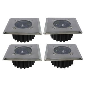 Gerimport grondspot solar tuinverlichting - 4x - zilver/zwart - vierkant -