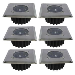 Gerimport grondspot solar tuinverlichting - 6x - zilver/zwart - vierkant -