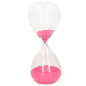 Zandloper cilinder - decoratie of tijdsmeting - 10 minuten roze zand - H16 cm - glas -