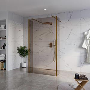 Fortifura Galeria Vrijstaande Inloopdouche - 110x200cm - Rookglas - antikalk - 8mm veiligheidsglas - 2 zijwanden 40cm - wandsteunen en hoekprofielen - Geborsteld koper PVD (Koper) SW927772 2x/SW915252