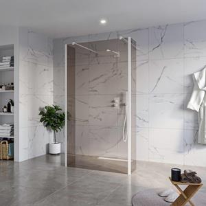 Fortifura Galeria Vrijstaande Inloopdouche - 110x200cm - Rookglas - antikalk - 8mm veiligheidsglas - 2 zijwanden 40cm - wandsteunen en hoekprofielen - Wit mat SW927768 2x/SW915252/SW797934 2x/SW541264