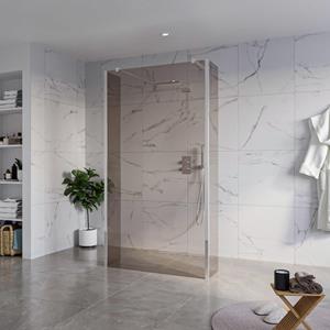 Fortifura Galeria Vrijstaande Inloopdouche - 110x200cm - Rookglas - antikalk - 8mm veiligheidsglas - 2 zijwanden 40cm - wandsteunen en hoekprofielen - Chroom SW927766 2x/SW915252/SW797934 2x/SW358024 