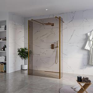 Fortifura Galeria Vrijstaande Inloopdouche - 120x200cm - Rookglas - antikalk - 8mm veiligheidsglas - 2 zijwanden 40cm - wandsteunen en hoekprofielen - Geborsteld koper PVD (Koper) SW927772 2x/SW797944
