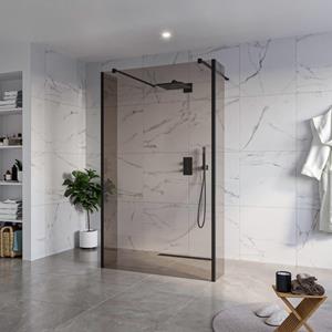 Fortifura Galeria Vrijstaande Inloopdouche - 120x200cm - Rookglas - antikalk - 8mm veiligheidsglas - 2 zijwanden 40cm - wandsteunen en hoekprofielen - Zwart mat SW927767 2x/SW797944/SW797934 2x/SW3580