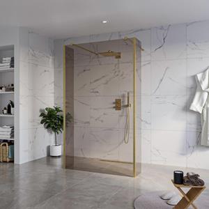 Fortifura Galeria Vrijstaande Inloopdouche - 120x200cm - Rookglas - antikalk - 8mm veiligheidsglas - 2 zijwanden 40cm - wandsteunen en hoekprofielen - Geborsteld Messing PVD (Goud) SW927770 2x/SW79794