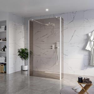 Fortifura Galeria Vrijstaande Inloopdouche - 120x200cm - Rookglas - antikalk - 8mm veiligheidsglas - 2 zijwanden 40cm - wandsteunen en hoekprofielen - Wit mat SW927768 2x/SW797944/SW797934 2x/SW541264