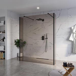 Fortifura Galeria Vrijstaande Inloopdouche - 160x200cm - Rookglas - antikalk - 8mm veiligheidsglas - 2 zijwanden 40cm - wandsteunen en hoekprofielen - Zwart mat SW927767 2x/SW797942/SW797934 2x/SW3580