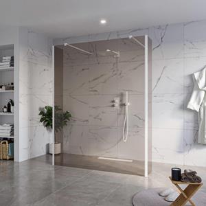 Fortifura Galeria Vrijstaande Inloopdouche - 160x200cm - Rookglas - antikalk - 8mm veiligheidsglas - 2 zijwanden 40cm - wandsteunen en hoekprofielen - Wit mat SW927768 2x/SW797942/SW797934 2x/SW541264