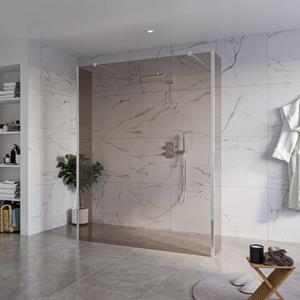 Fortifura Galeria Vrijstaande Inloopdouche - 160x200cm - Rookglas - antikalk - 8mm veiligheidsglas - 2 zijwanden 40cm - wandsteunen en hoekprofielen - Chroom SW927766 2x/SW797942/SW797934 2x/SW358024 