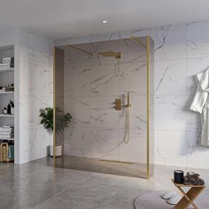 Fortifura Galeria Vrijstaande Inloopdouche - 160x200cm - Rookglas - antikalk - 8mm veiligheidsglas - 2 zijwanden 40cm - wandsteunen en hoekprofielen - Geborsteld Messing PVD (Goud) SW927770 2x/SW79794