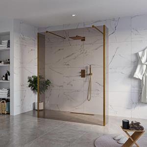 Fortifura Galeria Vrijstaande Inloopdouche - 160x200cm - Rookglas - antikalk - 8mm veiligheidsglas - 2 zijwanden 40cm - wandsteunen en hoekprofielen - Geborsteld koper PVD (Koper) SW927772 2x/SW797942