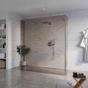 Fortifura Galeria Vrijstaande Inloopdouche - 180x200cm - Rookglas - antikalk - 8mm veiligheidsglas - 2 zijwanden 40cm - wandsteunen en hoekprofielen - Geborsteld Gunmetal PVD SW927771 2x/SW797943/SW79