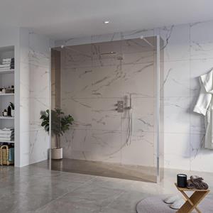 Fortifura Galeria Vrijstaande Inloopdouche - 180x200cm - Rookglas - antikalk - 8mm veiligheidsglas - 2 zijwanden 40cm - wandsteunen en hoekprofielen - Chroom SW927766 2x/SW797943/SW797934 2x/SW358024 