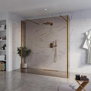 Fortifura Galeria Vrijstaande Inloopdouche - 180x200cm - Rookglas - antikalk - 8mm veiligheidsglas - 2 zijwanden 40cm - wandsteunen en hoekprofielen - Geborsteld koper PVD (Koper) SW927772 2x/SW797943