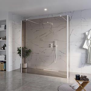 Fortifura Galeria Vrijstaande Inloopdouche - 180x200cm - Rookglas - antikalk - 8mm veiligheidsglas - 2 zijwanden 40cm - wandsteunen en hoekprofielen - Wit mat SW927768 2x/SW797943/SW797934 2x/SW541264