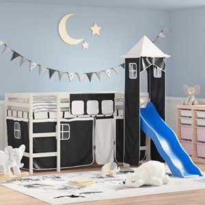 Vida XL Kinderhoogslaper met toren 90x190 cm grenenhout wit en zwart SKU: 3207084