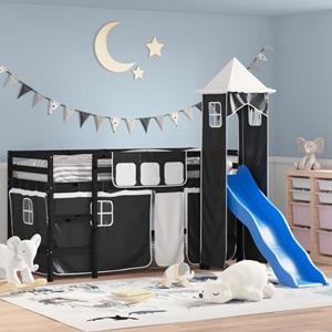 Vida XL Kinderhoogslaper met toren 90x190 cm grenenhout wit en zwart SKU: 3207087