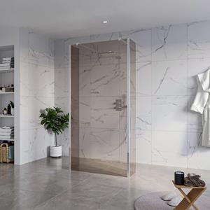 Fortifura Galeria Vrijstaande Inloopdouche - 100x200cm - Rookglas - antikalk - 8mm veiligheidsglas - 2 zijwanden 40cm - wandsteunen en hoekprofielen - Chroom SW927766 2x/SW797940/SW797934 2x/SW358024 