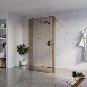 Fortifura Galeria Vrijstaande Inloopdouche - 100x200cm - Rookglas - antikalk - 8mm veiligheidsglas - 2 zijwanden 40cm - wandsteunen en hoekprofielen - Geborsteld koper PVD (Koper) SW927772 2x/SW797940
