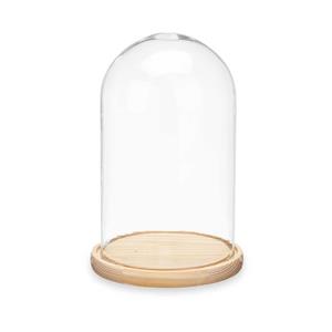Giftdecor Decoratie stolp - glas - houten beige plateau - D15 x H25 cm -