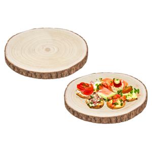 5five Voedsel/hapjes serveer plank/boomschijf met schors - 2x - D28 cm - rond -