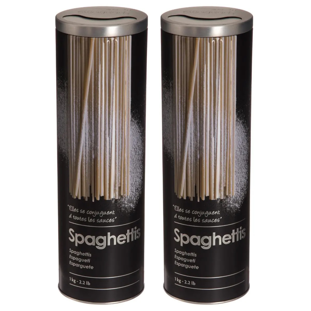 5five Spaghettidoos - 2x - zwart - metaal - relief - Luxe voorraadpot/voorraadbus -