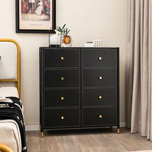 Costway 8-Laden Stoffen Commode met Metalen Frame Vrijstaande Opbergkast voor Woonkamer Garderobe Hal Houten Handvat Zwart