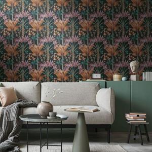 Livingwalls Behang Bloemmotief Meerkleurig, Zwart, Oranje, Rood En Groen