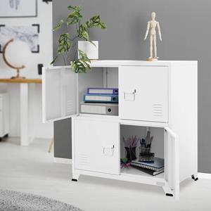 ML-DESIGN Aktenschrank Schubladenschrank aus Stahl Wasserdicht Stabil und langlebig (1-St) Büroschrank Weiß mit 4 Türen & 2 Innenfächer 75x40x80,5 cm