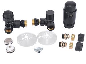 Sanifun luxe therm.rad.aansluitset haaks verkeerd rechts mat-zwart.