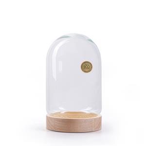 Jodeco Decoratie stolp - eco glas - houten plateau - D17 x H25 cm -